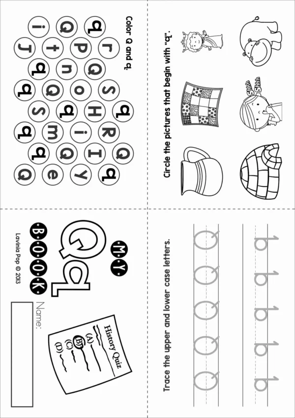Q Alphabet Phonics Letter of the Week Worksheets & Activities | Foldable activity booklet