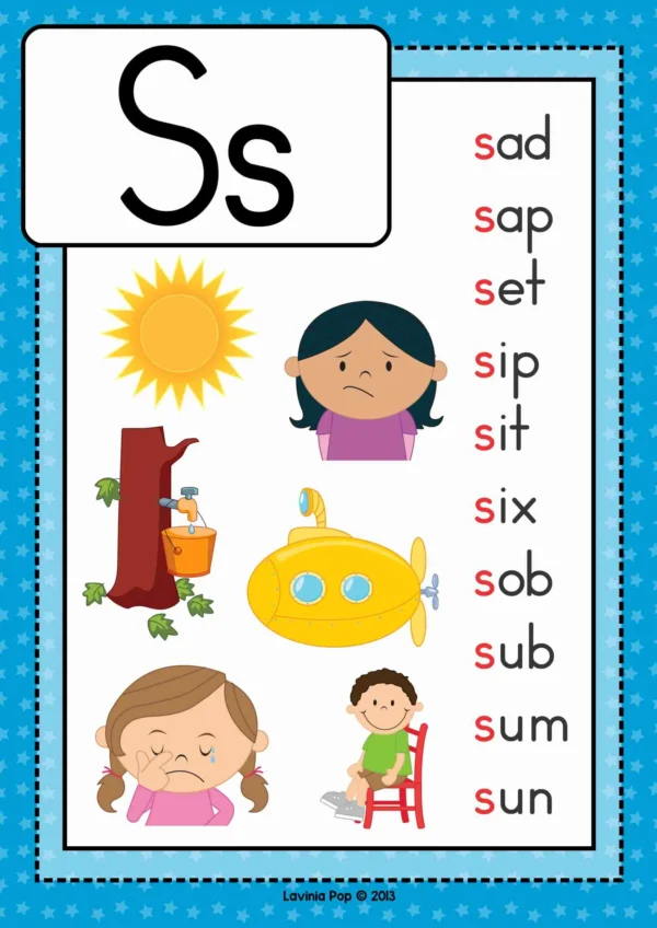 S Alphabet Phonics Letter of the Week Worksheets & Activities | Beginning sounds CVC word posters