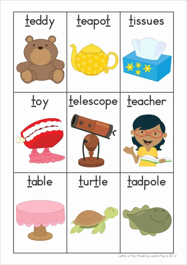 T Alphabet Phonics Letter of the Week Worksheets & Activities | Vocabulary Cards