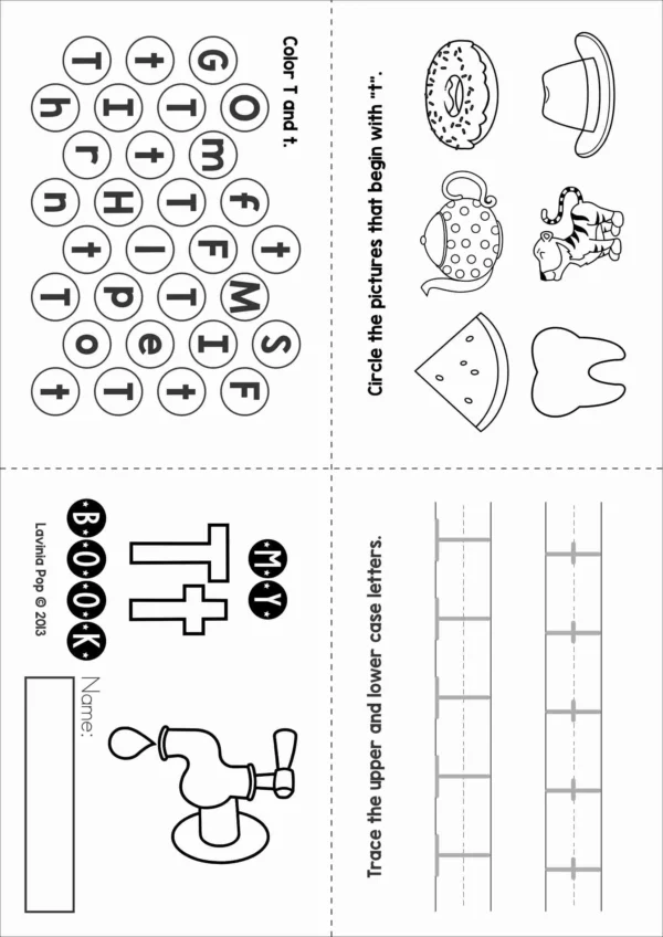 T Alphabet Phonics Letter of the Week Worksheets & Activities | Foldable activity booklet