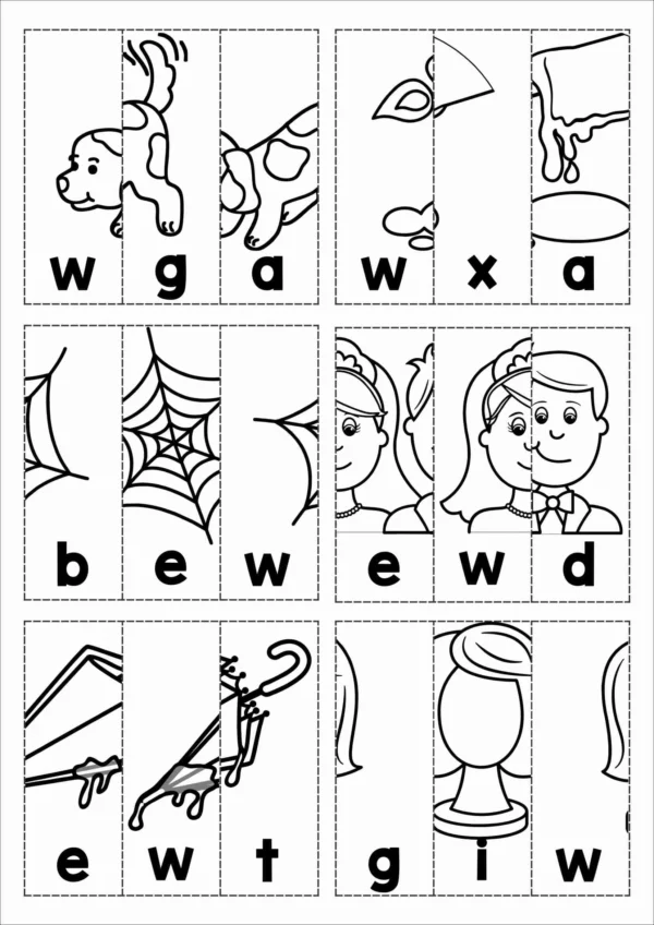 W Alphabet Phonics Letter of the Week Worksheets & Activities | Beginning sounds CVC words cut and paste word work activity