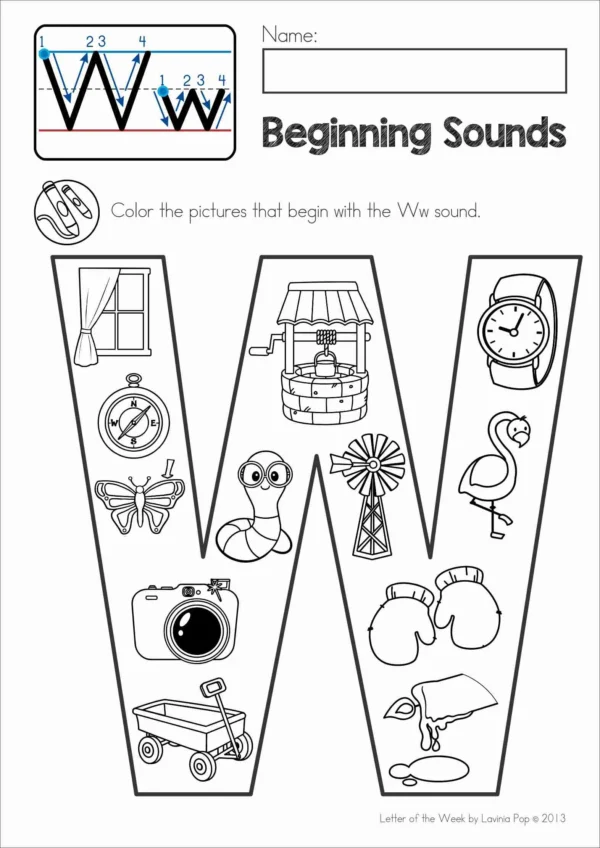 W Alphabet Phonics Letter of the Week Worksheets & Activities | Beginning Sounds coloring pages