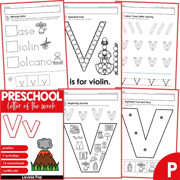 Preschool Alphabet Letter of the Week V Worksheets | Activities | Centers