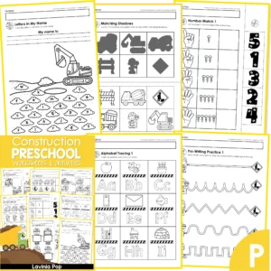 The Construction Preschool Worksheets and Activities contains a collection of 35 printable no prep activities suitable for use with children in Preschool and Kindergarten. This packet focuses on early math and literacy skills and concepts and minimal teacher guidance is required.