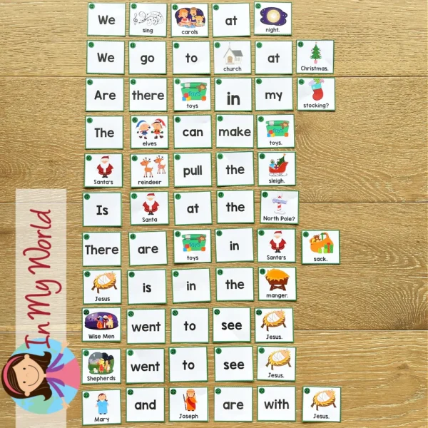 Christmas Sentence Scramble Pocket Chart Activity with Cut and Paste Worksheets.