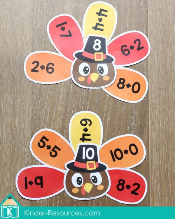 Thanksgiving Math Kindergarten Centers Turkey Addition Feathers