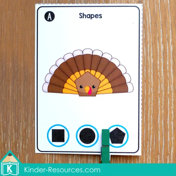 Thanksgiving Math Kindergarten Centers Turkey Body Shapes Clip Task Cards
