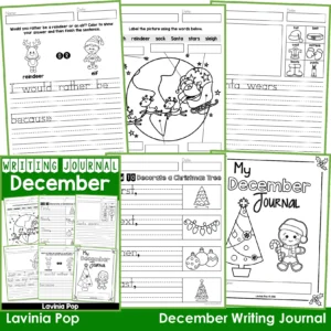 December Writing Journal Prompts. Includes a variety of text types: writing lists, labelling, procedures, opinion pieces, narrative text, letters and acrostic poems.