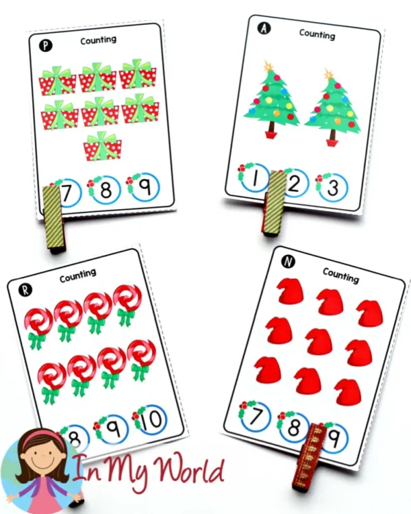 Christmas Literacy Centers for Kindergarten | Counting Cards