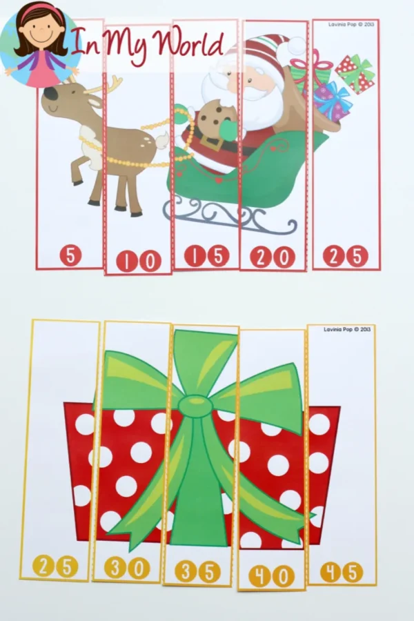 Christmas Literacy Centers for Kindergarten | Skip Counting by 5 Puzzles