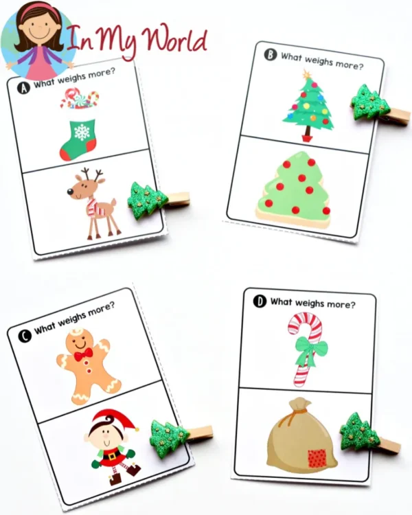 Christmas Literacy Centers for Kindergarten | Comparing Weight
