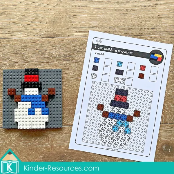 January Fine Motor Printable Activities. Snowman Lego Building Blocks Task Card