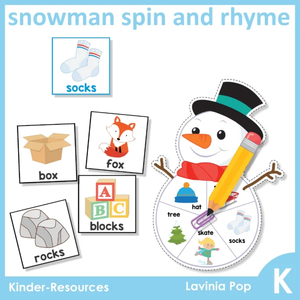 11 Winter Literacy Center Activities for Kindergarten | Morning Tubs | Bins Snowman Spin and Rhyme