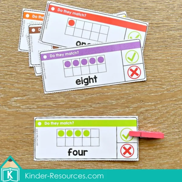 Kindergarten Morning Tubs Bins Ten Frame and Number Word Match