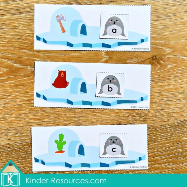 Polar Animals Printable Preschool Centers. Literacy activity - beginning sounds matching