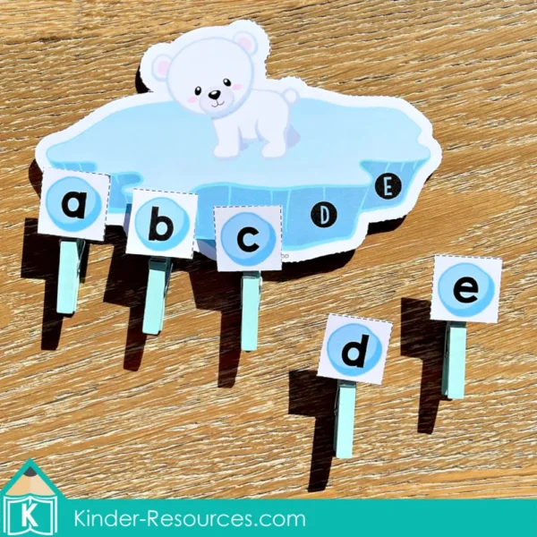 Polar Animals Printable Preschool Centers. Literacy activity - matching upper and lower case letters