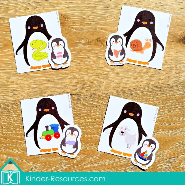 Polar Animals Printable Preschool Centers. Literacy activity - rhyming words penguin matching activity