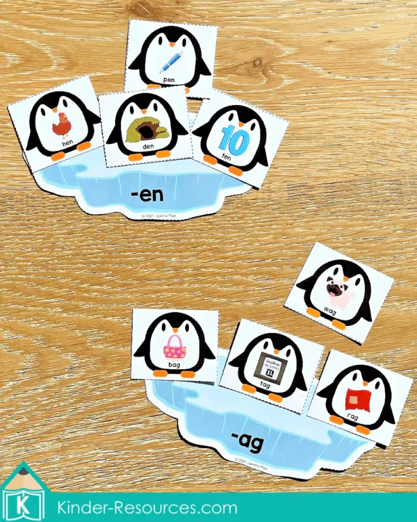 Polar Animals Printable Preschool Centers. Literacy activity - sorting word family penguins
