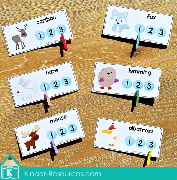 Polar Animals Printable Preschool Centers. Literacy activity - syllable cards