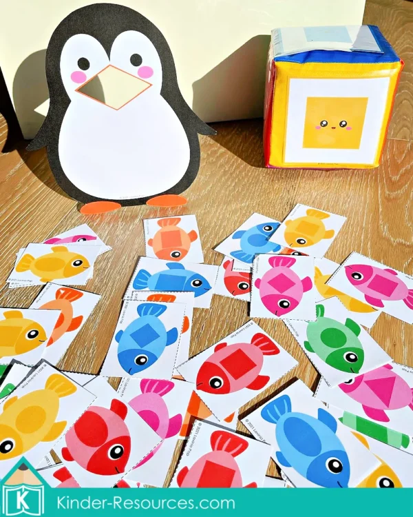 Polar Animals Printable Preschool Centers. Math activity - Feed the penguin by fish shape