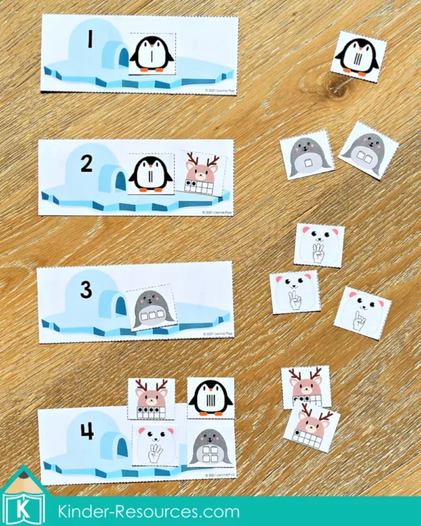 Polar Animals Printable Preschool Centers. Math activity - number sense sorting