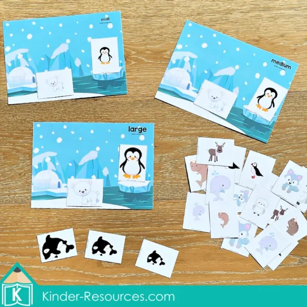 Polar Animals Printable Preschool Centers. Math activity - sorting animals by size