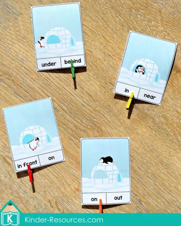 Polar Animals Printable Preschool Centers. Preposition cards
