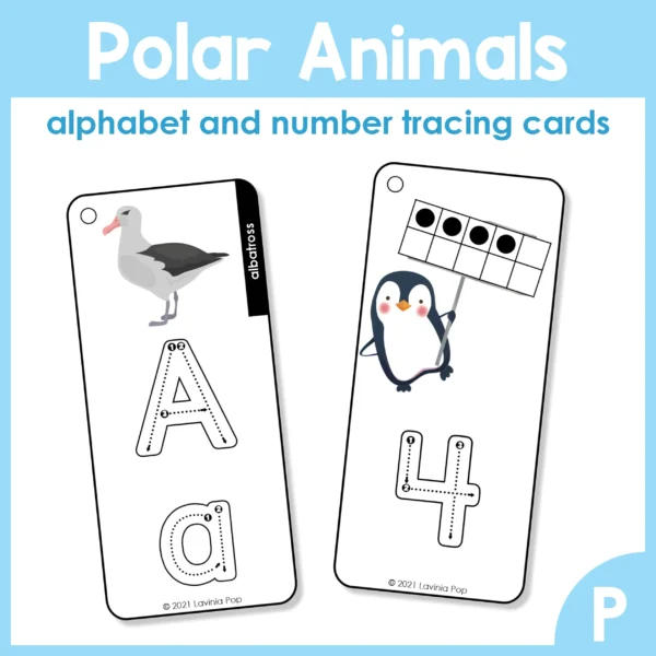 Polar Animals Printable Preschool Centers. A;[Alphabet and Number Tracing Cards