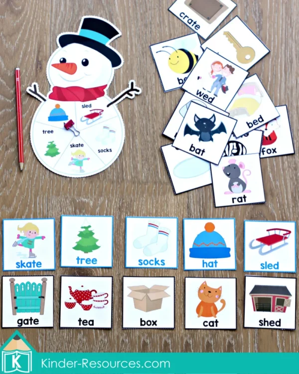 Printable Winter Literacy Kindergarten Centers Rhyming Words