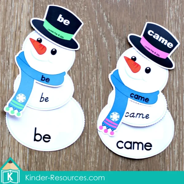 Printable Winter Literacy Kindergarten Centers Snowman Sight Words Match