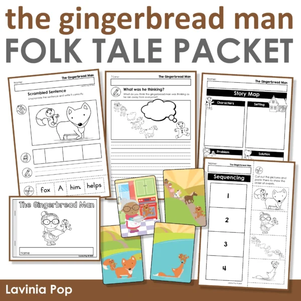 The Gingerbread Man Folk Tale Worksheets. No prep and Low Prep printable resource.