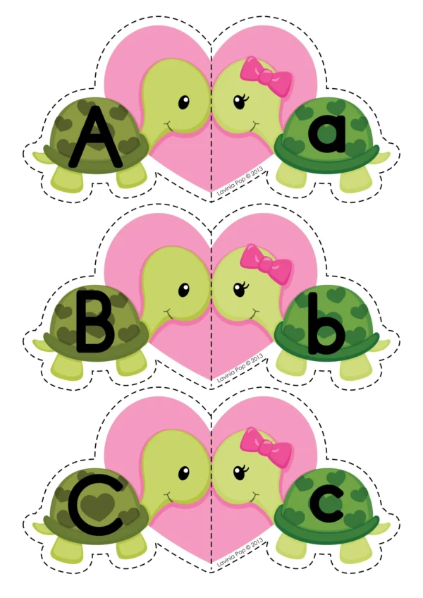 FREE Printable Alphabet Activity for Valentine's Day: Valentine Turtles Upper and Lower Case Letter Match