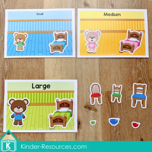 Fairy Tale Preschool Center Activities Goldilocks and the Three Bears Sorting by Size