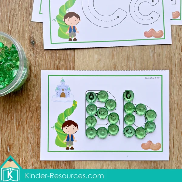 Fairy Tale Preschool Center Activities Jack and the Beanstalk Alphabet Tracing Cards Gems