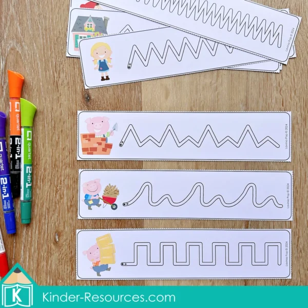 Fairy Tale Preschool Center Activities The Three Little Pigs Pre-Writing Tracing Cards