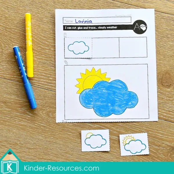 February Fine Motor Printable Activities. Cloudy Weather Cut and Paste Sequencing Activity