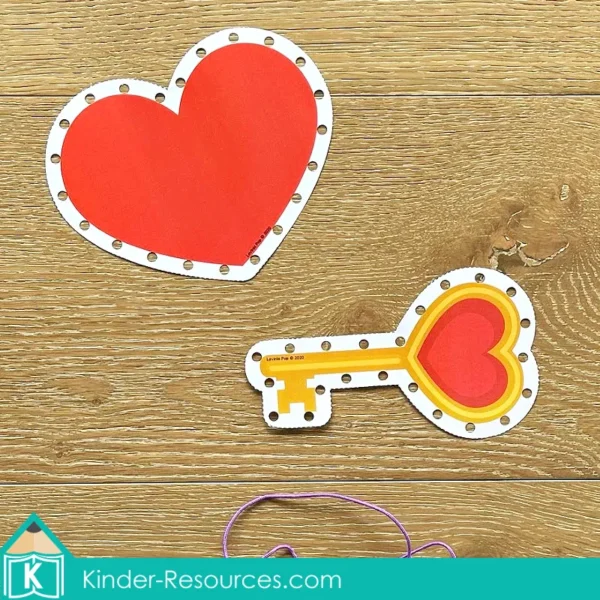 February Fine Motor Printable Activities. Valentine's Day Lacing Cards