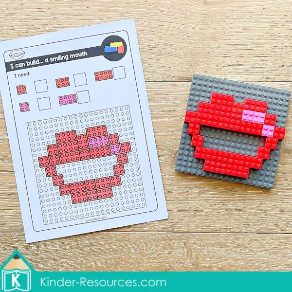 February Fine Motor Printable Activities. Valentine's Day Smiling Mouth Lego Building Bricks Task Card