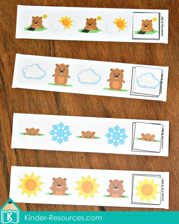 Groundhog Day Preschool Center Activity AB Pattern Cards