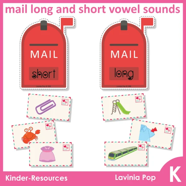 Valentine's Day Kindergarten Literacy Centers | mail long and short vowel sounds