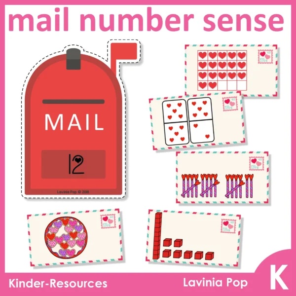Valentine's Day Kindergarten Math Centers | mail number sense