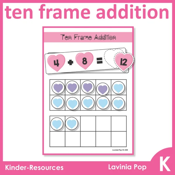 Valentine's Day Kindergarten Math Centers | ten frame addition
