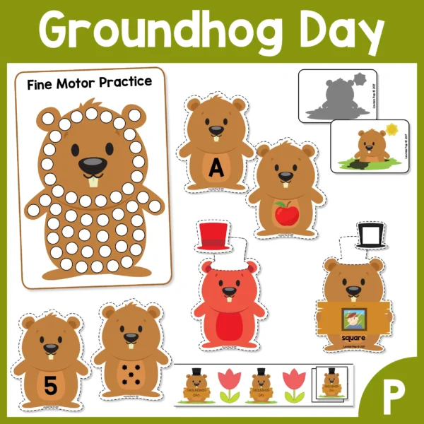 Groundhog Day Preschool Centers | 7 printable center activities