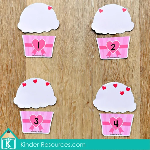 Preschool Valentine's Day Center Activities Cupcake Number and Heart Sprinkles Match