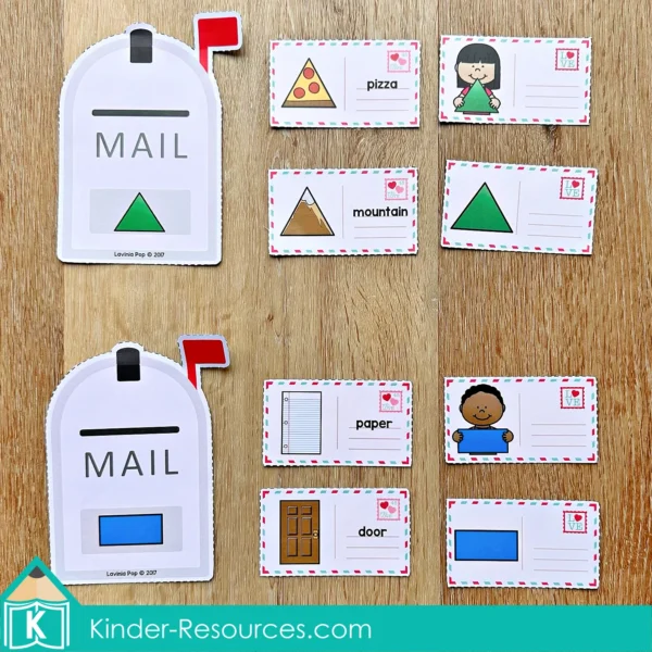 Preschool Valentine's Day Center Activities Mailbox Sorting by 2D Shape