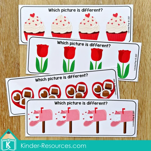 Preschool Valentine's Day Center Activities Which picture is different