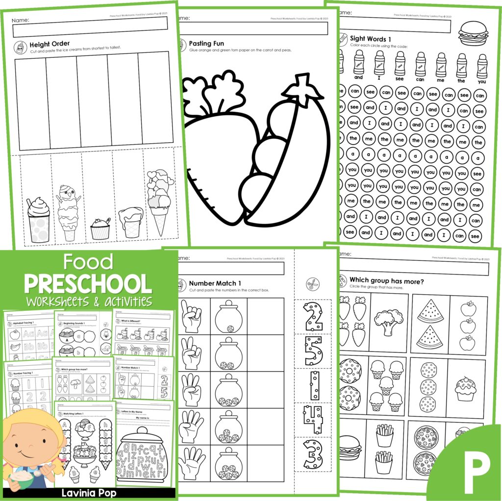 Food Preschool Worksheets and Activities No Prep