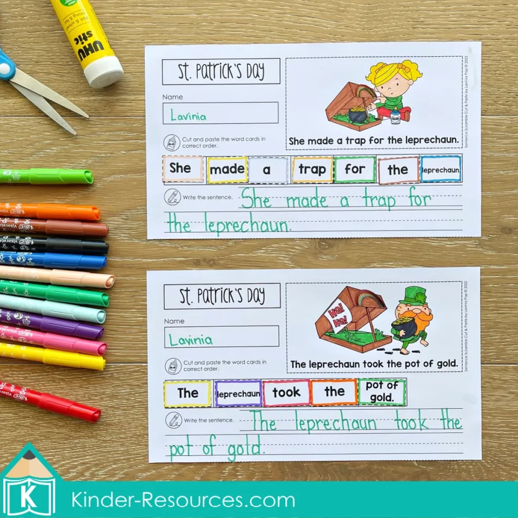 St. Patrick's Day Sentence Scramble Cut and Paste Worksheets