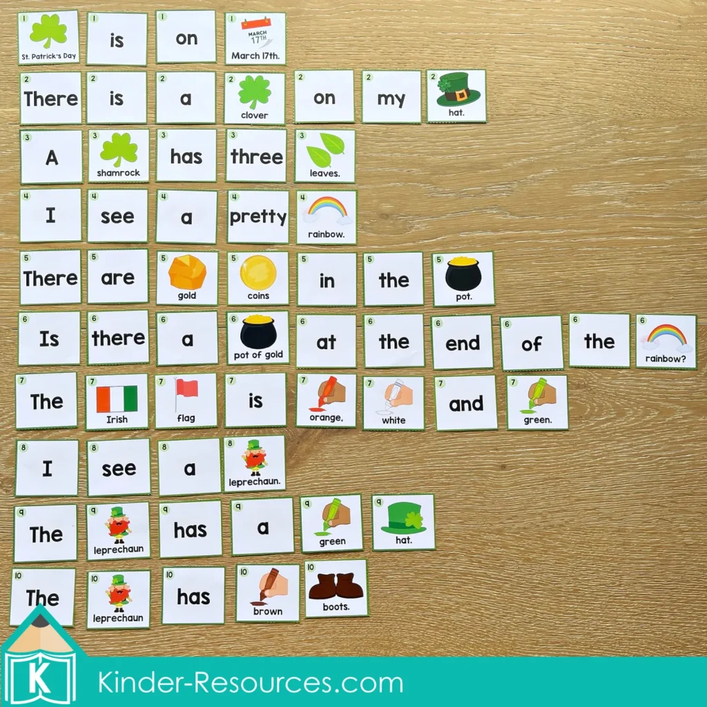 St. Patrick's Day Sentence Scramble Pocket Chart Cards