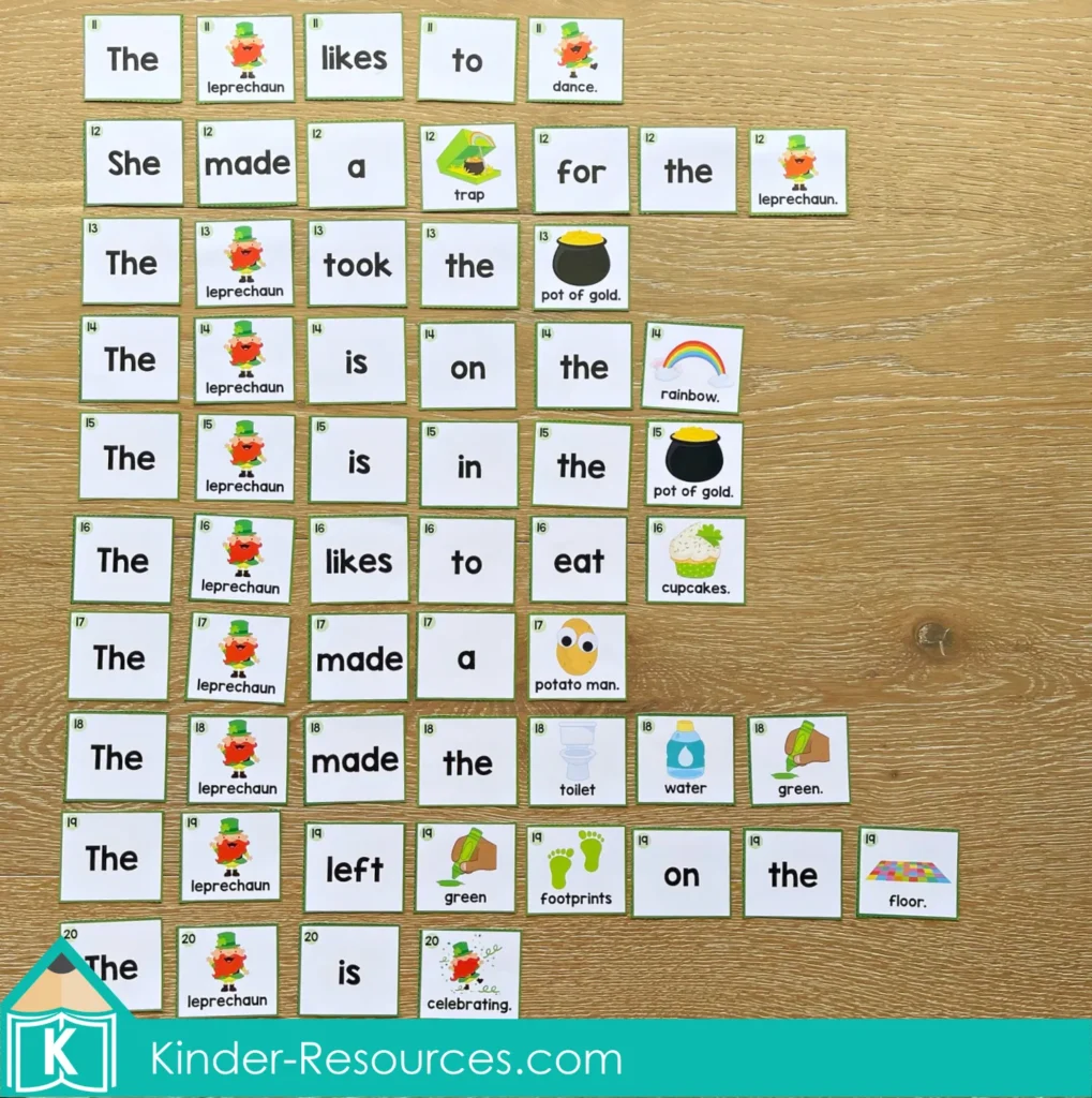 St. Patrick's Day Sentence Scramble Pocket Chart Cards